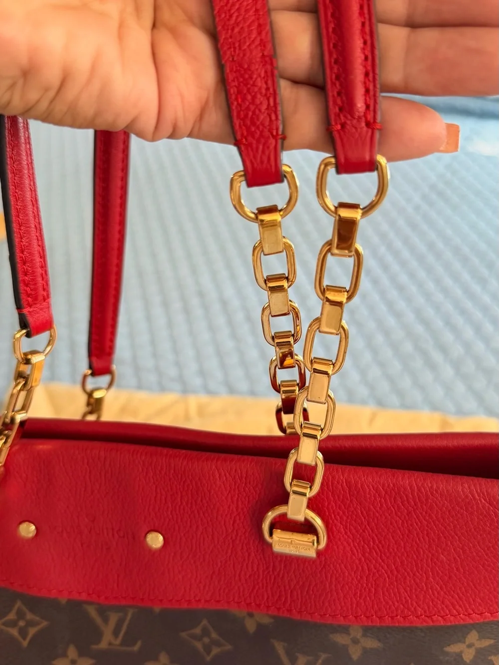 Louis Vuitton Pallas Shopper Tote in Monogram with Red trim.